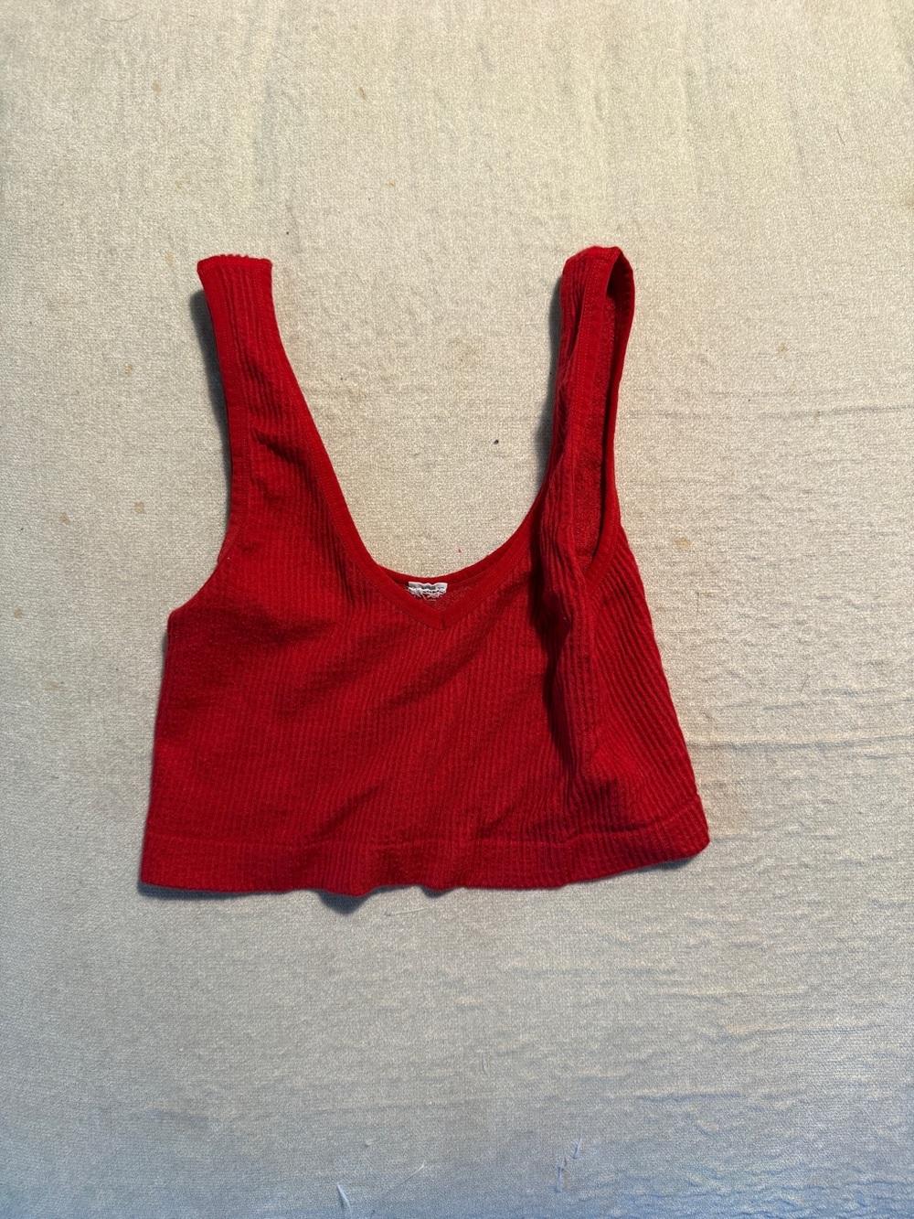 Red Ribbed Scoop Neck Cropped Tank Top